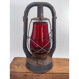Vintage Dietz Monarch Lantern Red Fitzall Glass Globe New York USA 14 Inch